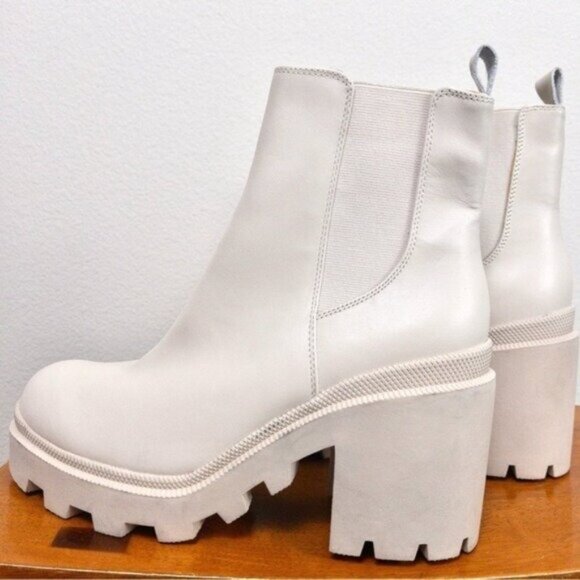 NEW Steve Madden Roxie Chelsea Heel Boot 11 Bone Leather Chunky Lug Sole - Picture 8 of 14